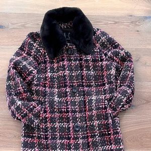 INC Tweed Coat Faux Fur Collar